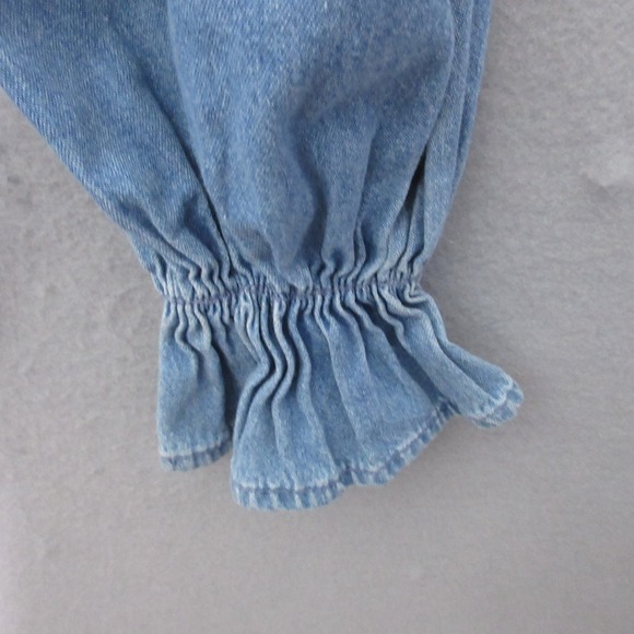 Vintage Express Top XS Ruffle Button Up Chambray Prairie Cottage Core Hong Kong - Picture 3 of 10